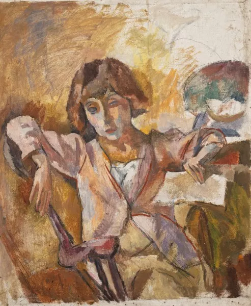 Portrait d'Hermine David en rose